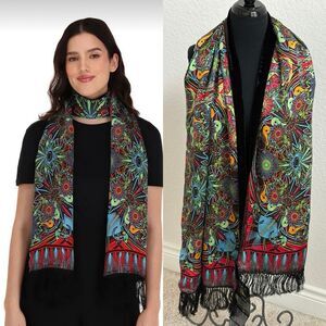 NWT Pineda Covalin Silk & Velvet "Axolots" Shawl Scarf Luxury Velvet Lined Artsy